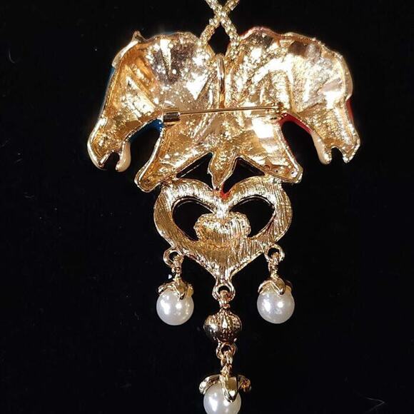 Twin Horse Gemini Betsey Johnson Enamel and Rhinestone Necklace - Picture 7 of 8